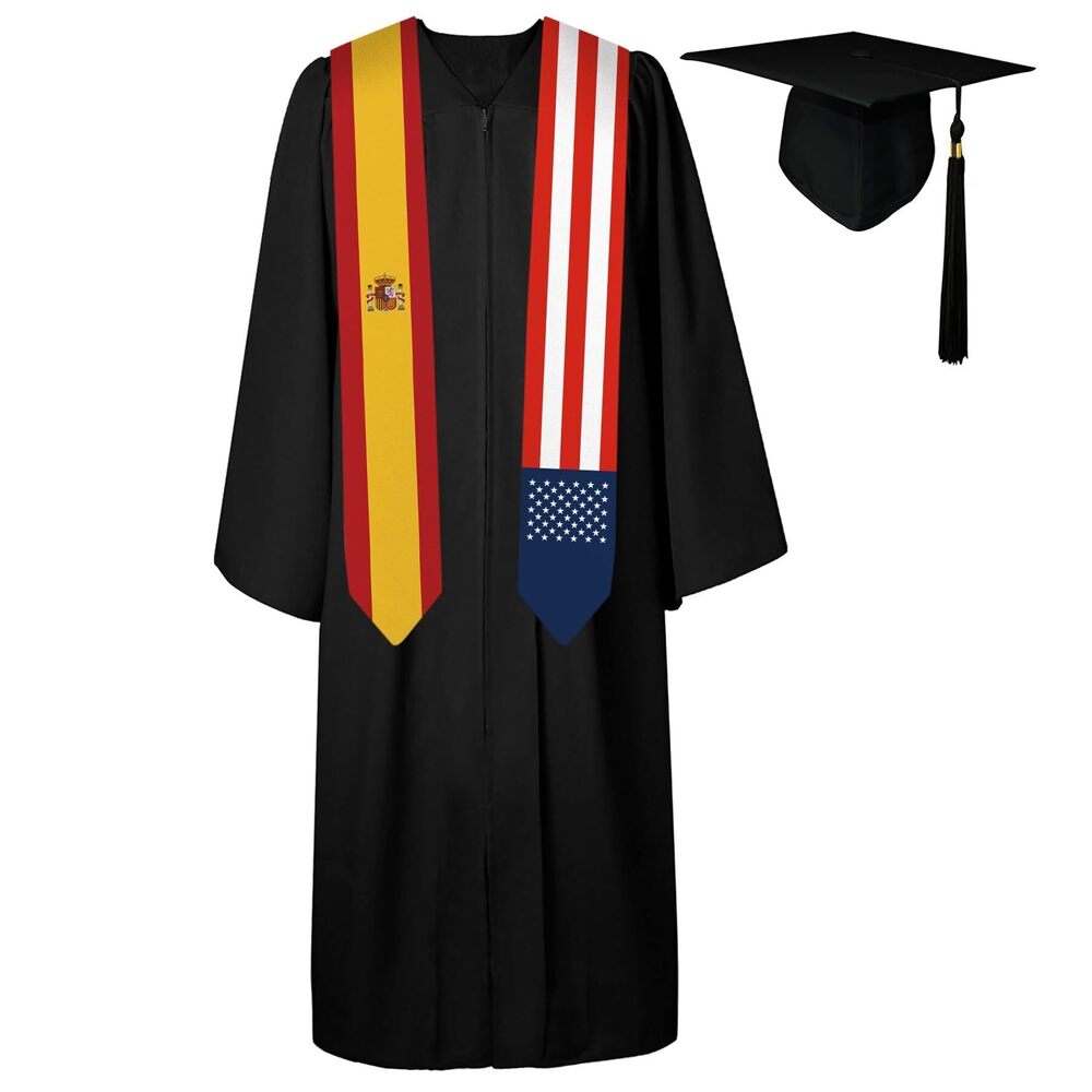 5850 72 Inch Spain Flag and USA Flag Graduation Sash Stole Scarf